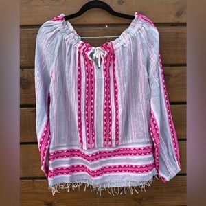 NWOT Lemlem Riban on/off the shoulder peasant long sleeve blouse, Sise Small.